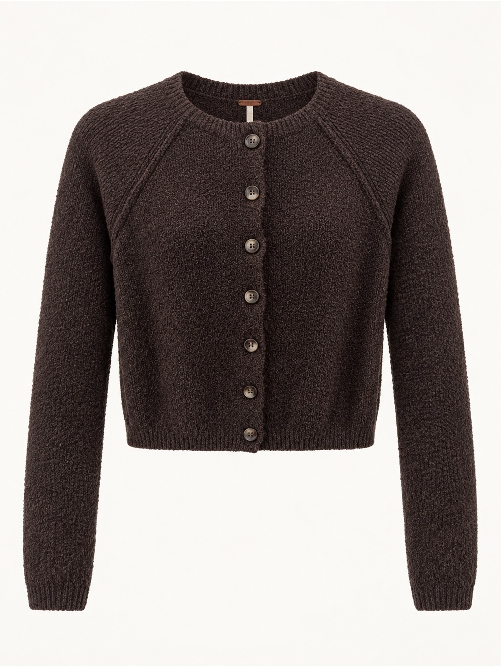 Free People Chocolate Brown Button-Front Teddy Cardigan